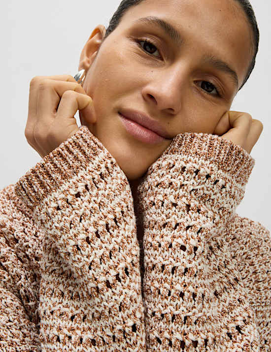 Textured Crew Neck Jumper with Cotton