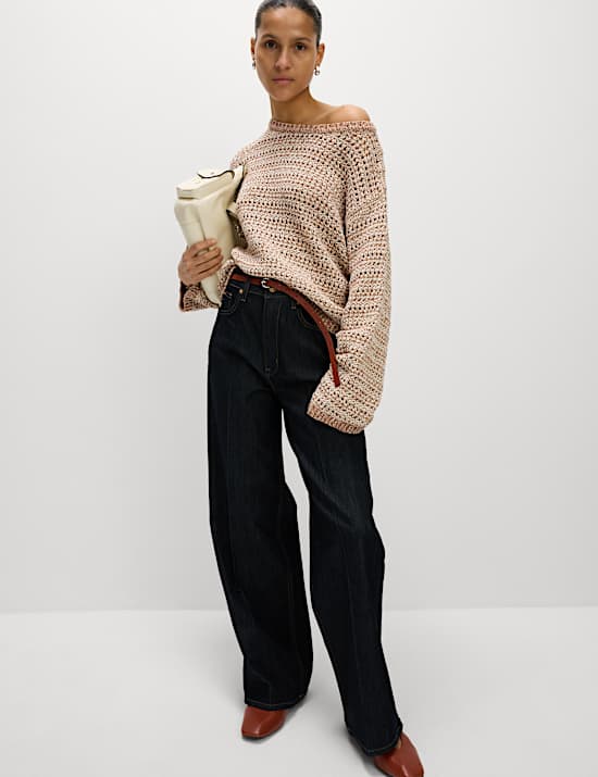 Textured Crew Neck Jumper with Cotton