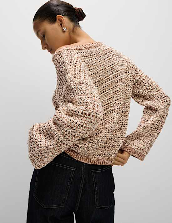 Textured Crew Neck Jumper with Cotton