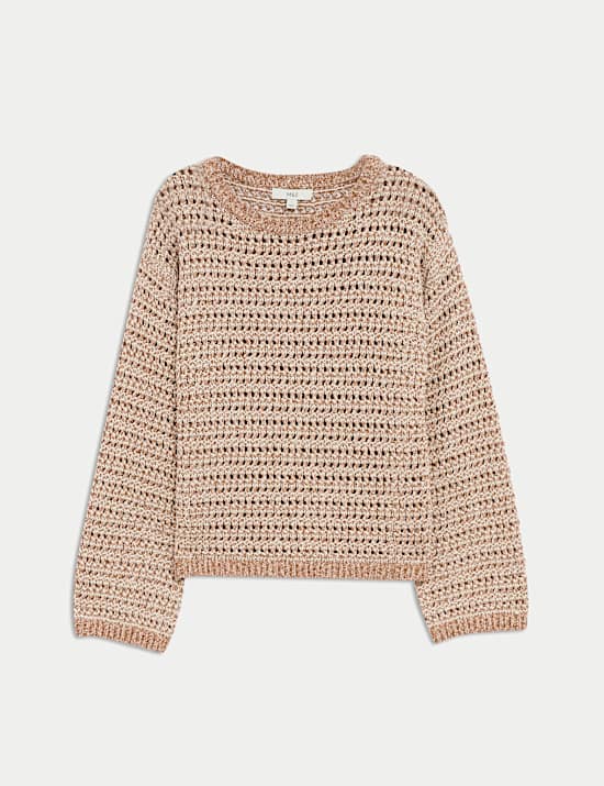 Textured Crew Neck Jumper with Cotton