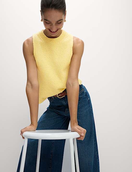 Cotton Rich Textured Knitted Vest