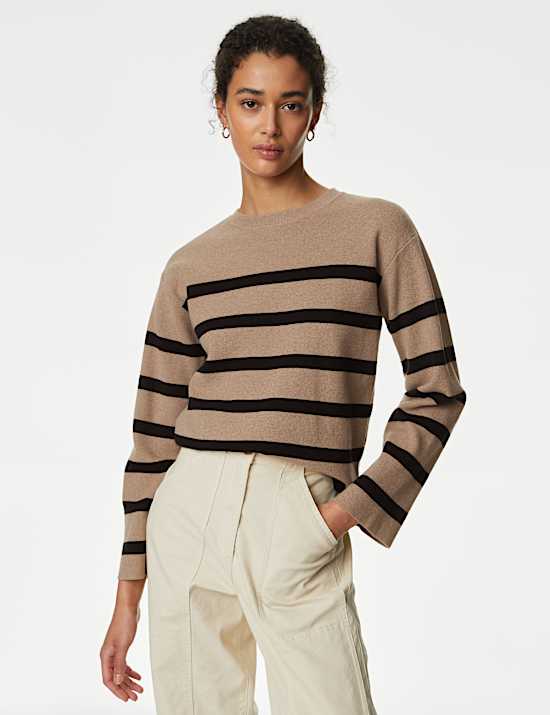 Cotton Rich Striped Crew Neck Jumper