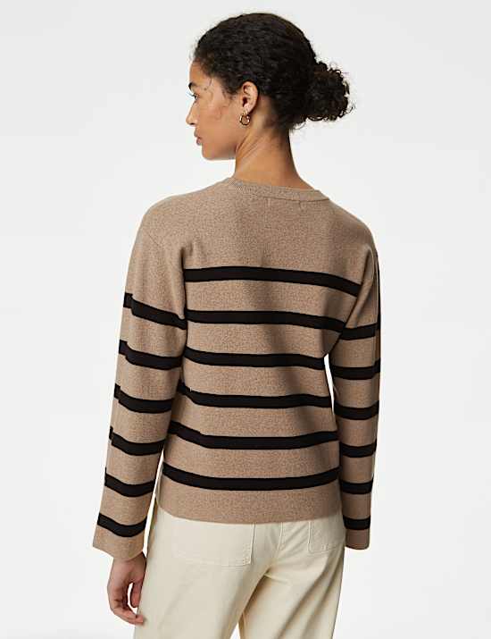 Cotton Rich Striped Crew Neck Jumper