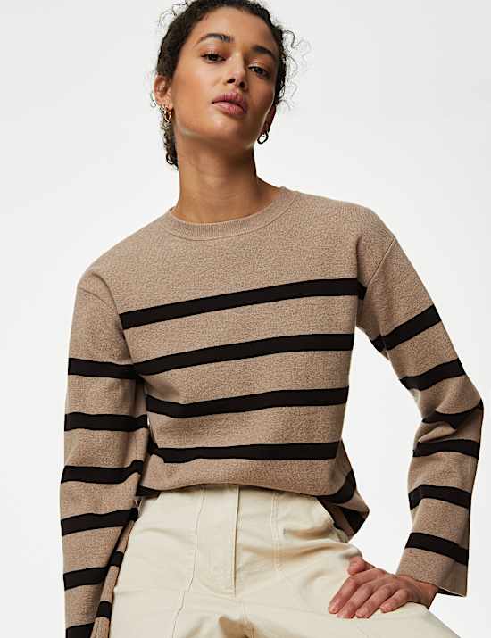 Cotton Rich Striped Crew Neck Jumper