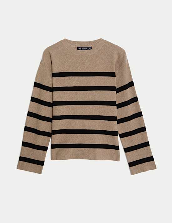Cotton Rich Striped Crew Neck Jumper