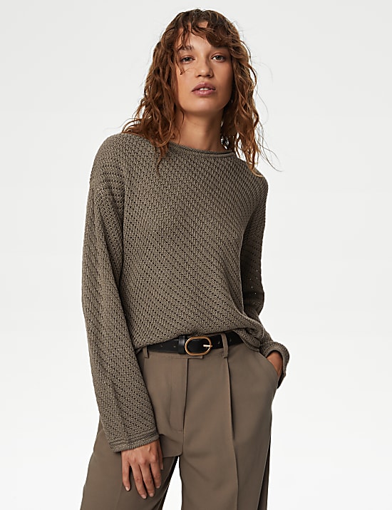 Textured Crew Neck Jumper