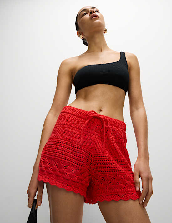 Pointelle-shorts van katoenmix