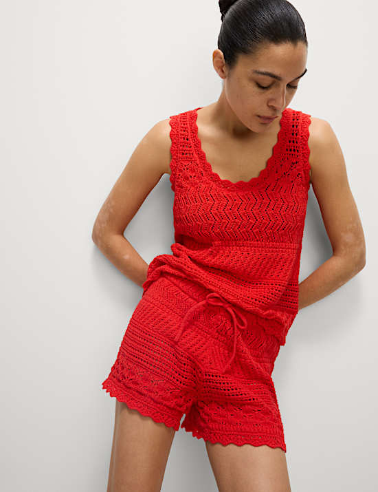 Pointelle-shorts van katoenmix