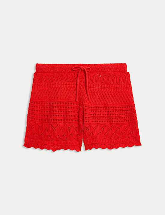 Pointelle-shorts van katoenmix