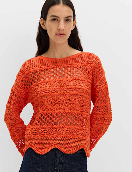Cotton Blend Textured Cropped Jumper