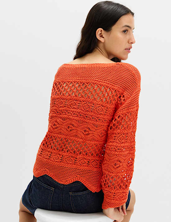 Cotton Blend Textured Cropped Jumper