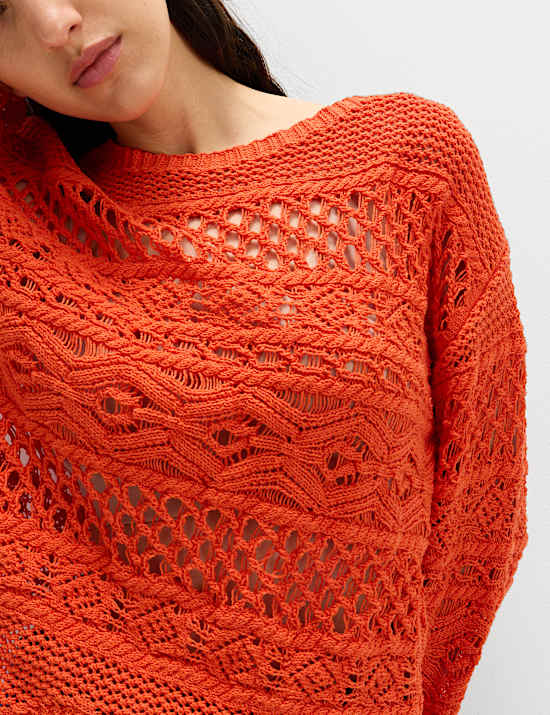 Cotton Blend Textured Cropped Jumper