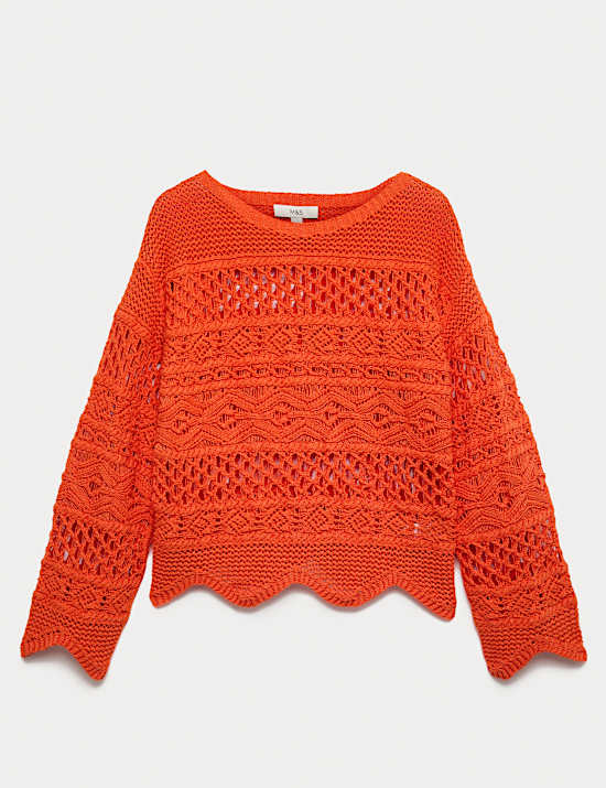 Cotton Blend Textured Cropped Jumper