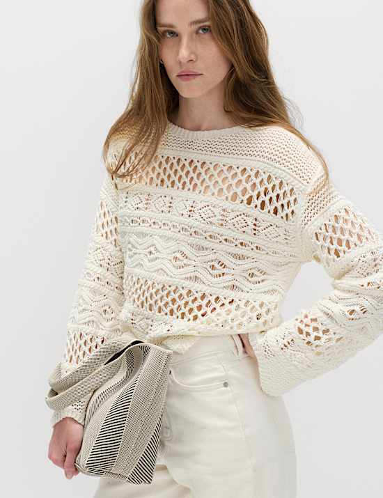 Pull court en coton textur&eacute;