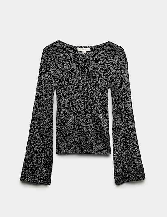 Sparkly Flute Sleeve Knitted Top