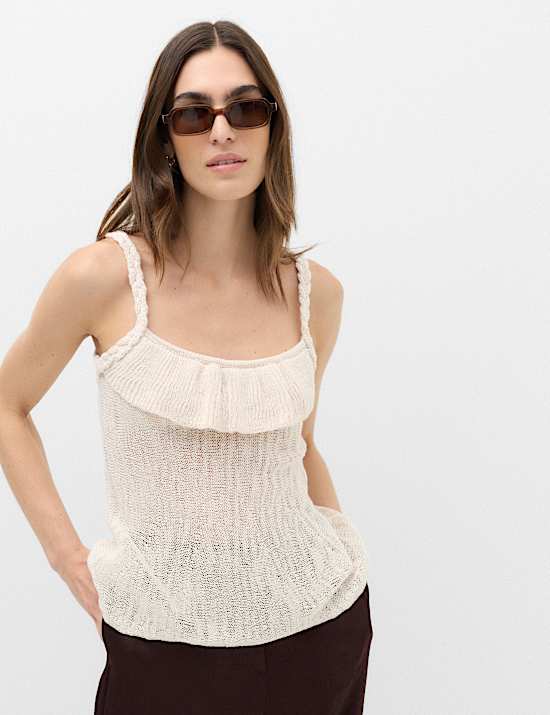 Cotton Rich Textured Scoop Neck Knitted Vest