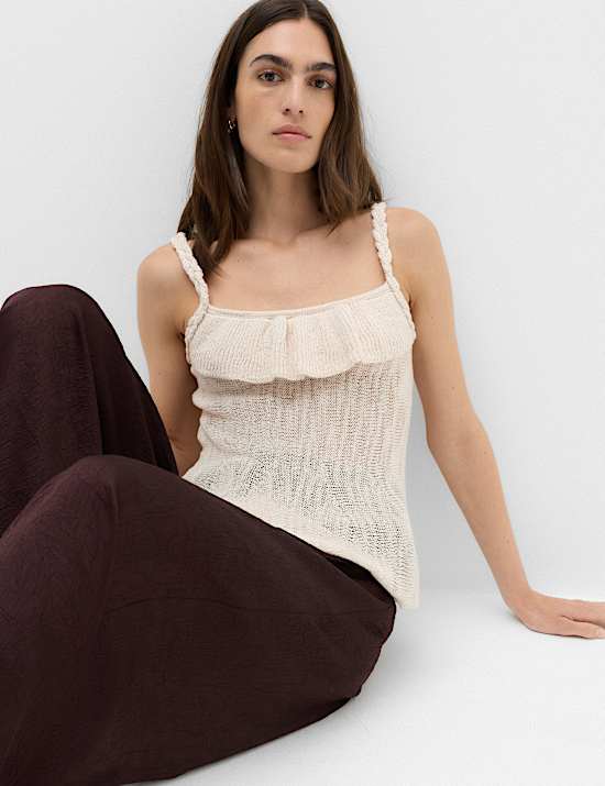 Cotton Rich Textured Scoop Neck Knitted Vest