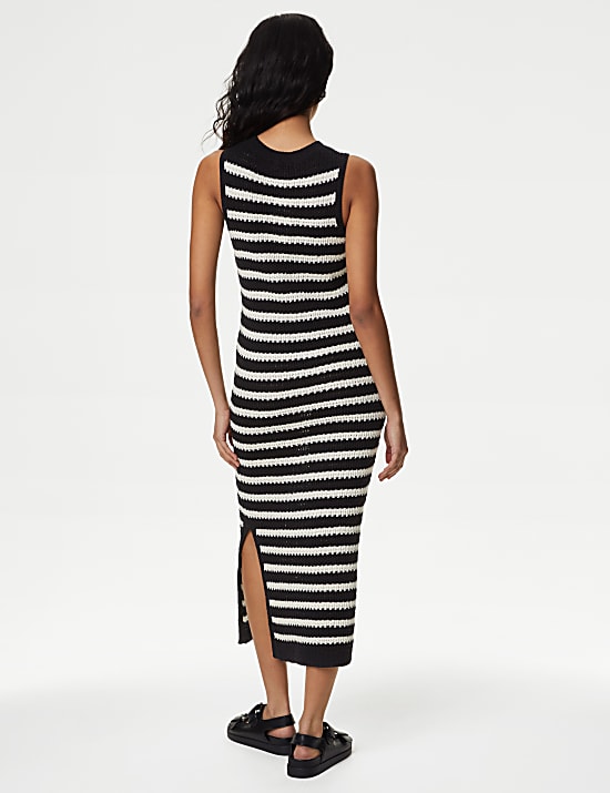 Cotton Rich Striped Midi Knitted Dress