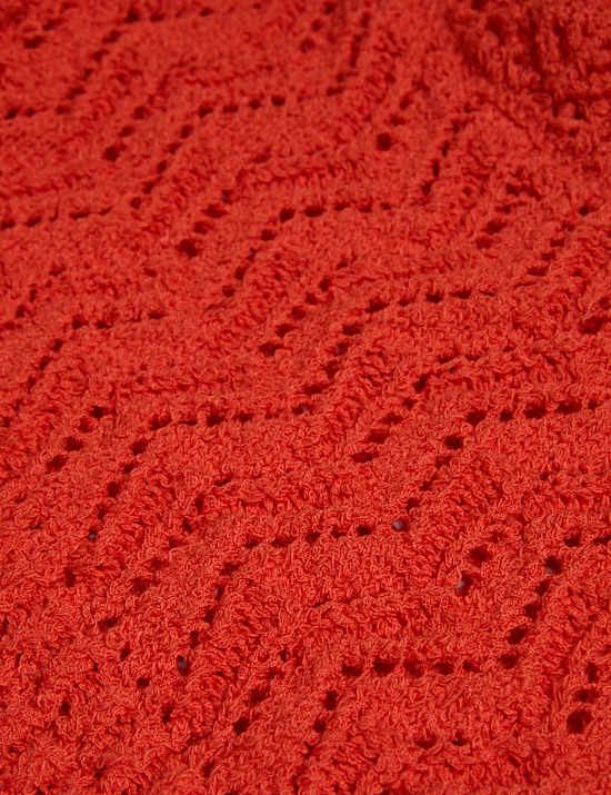 Cotton Blend Pointelle Scallop Edge Knitted Vest