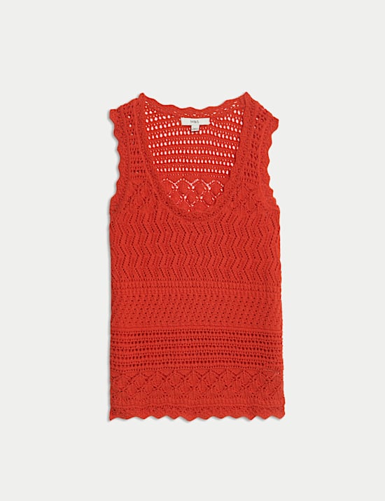 Cotton Blend Pointelle Scallop Edge Knitted Vest