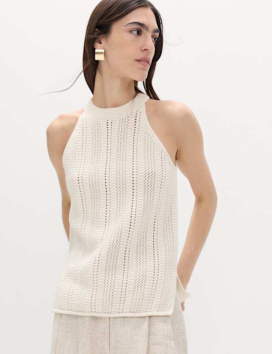 Cotton Rich Crochet Style Knitted Vest