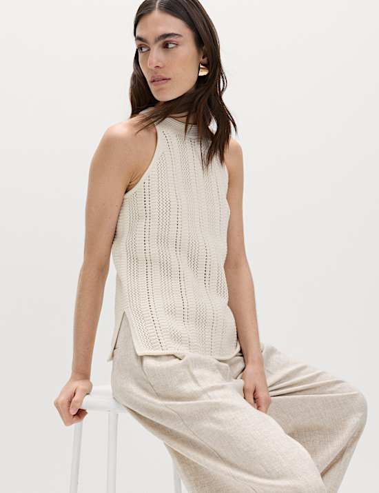 Cotton Rich Crochet Style Knitted Vest