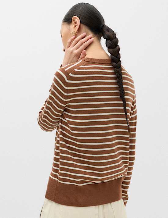 Pure Merino Wool Striped Crew Neck Jumper