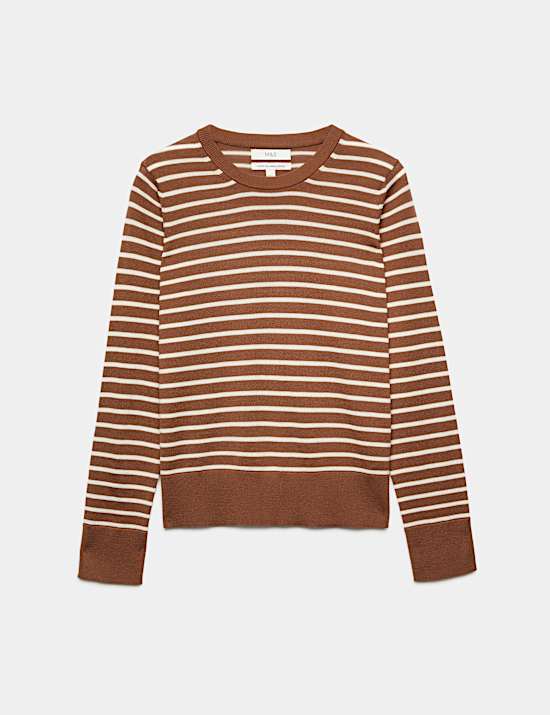 Pure Merino Wool Striped Crew Neck Jumper