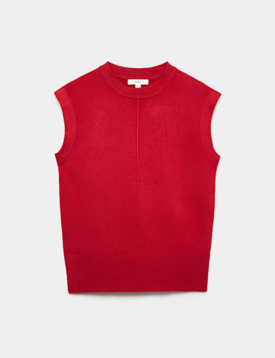 Air-Yarn Seam Detail Longline Knitted Vest
