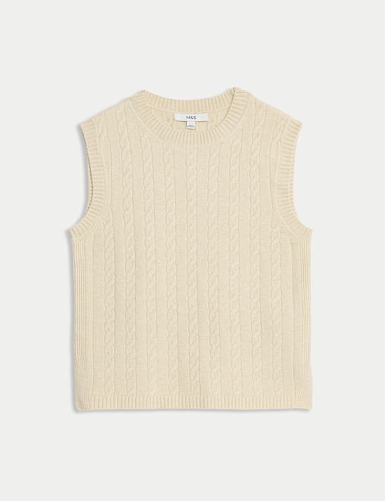 Air-Yarn Cable Knit Crew Neck Knitted Vest