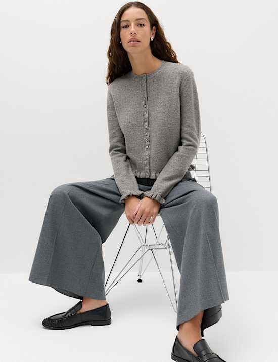 Ruffle Crew Neck Cardigan