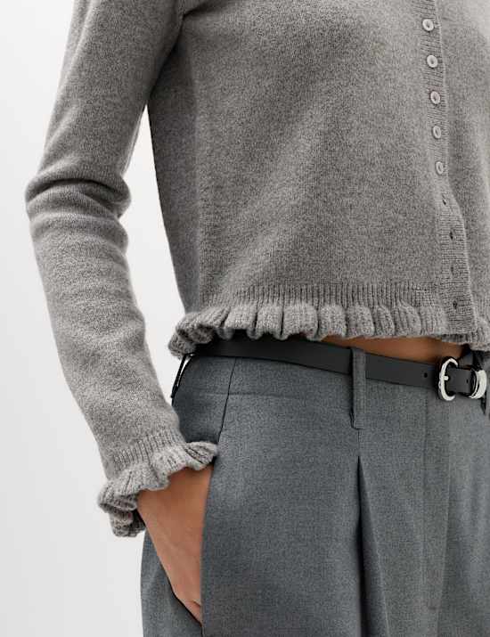 Ruffle Crew Neck Cardigan