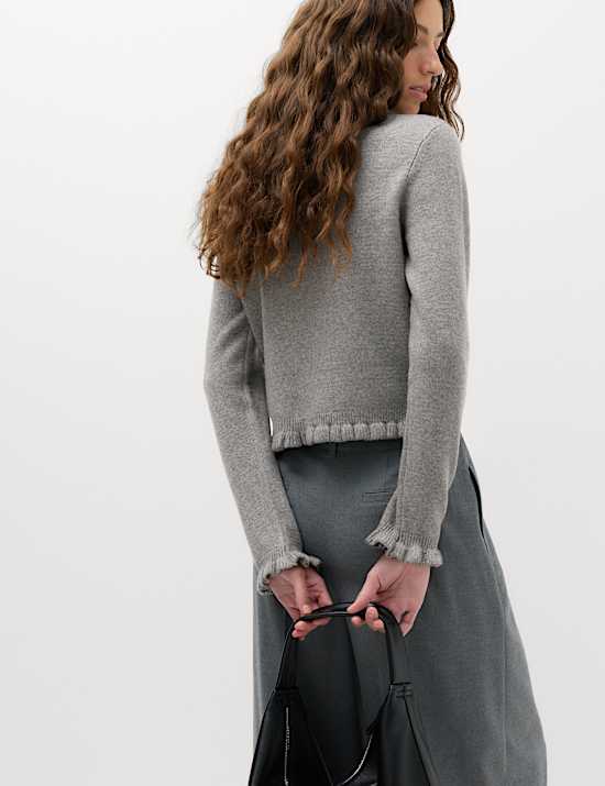 Ruffle Crew Neck Cardigan