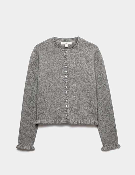 Ruffle Crew Neck Cardigan