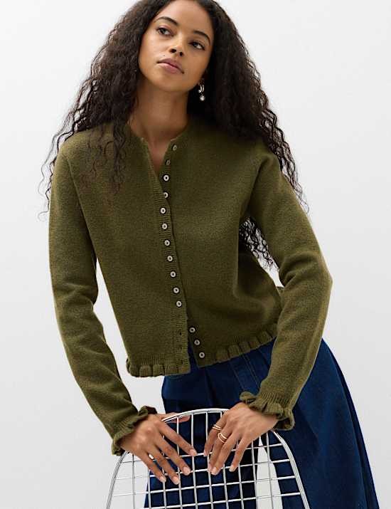 Ruffle Crew Neck Cardigan