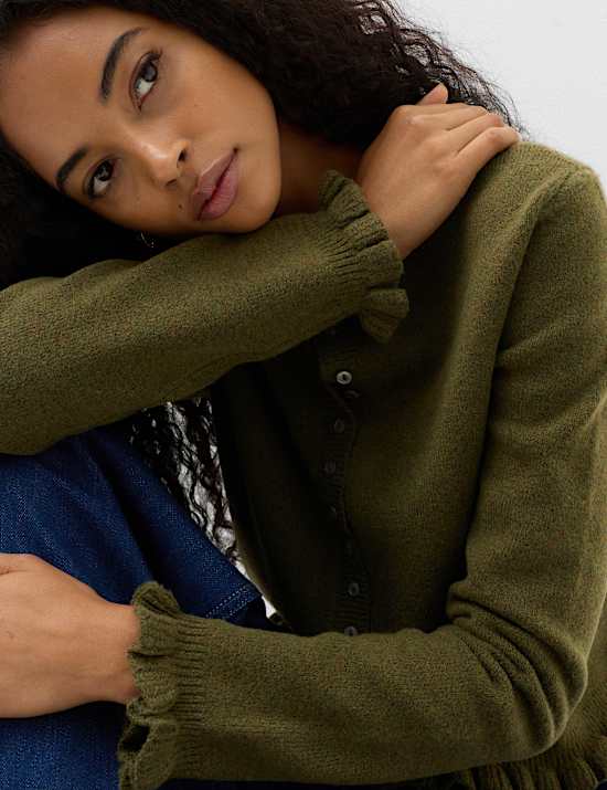 Ruffle Crew Neck Cardigan