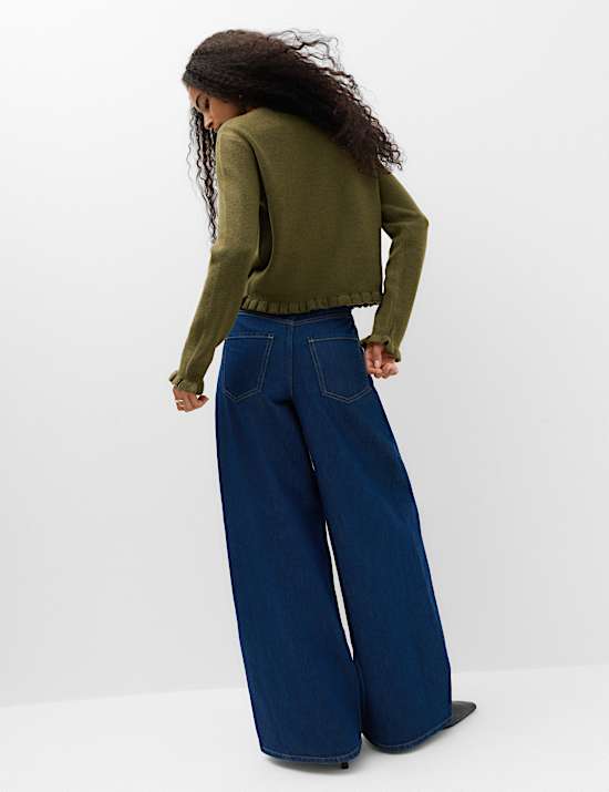 Ruffle Crew Neck Cardigan