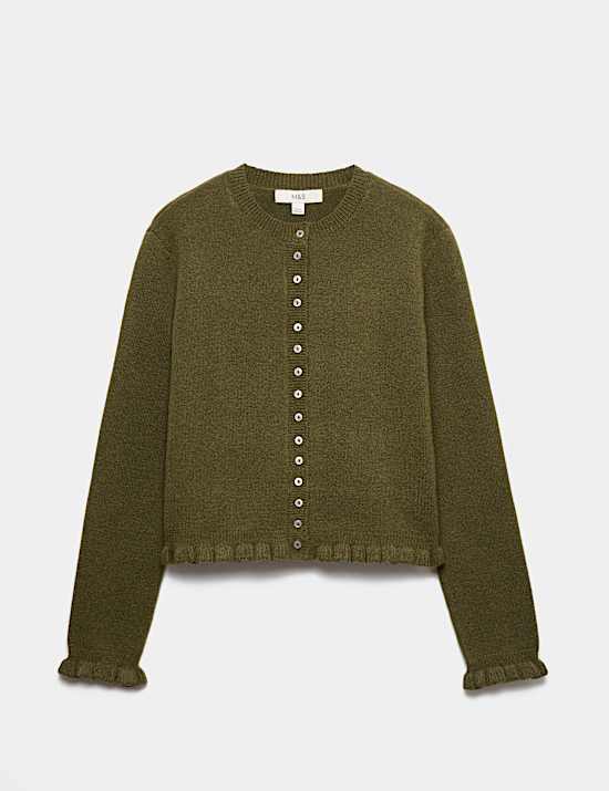 Ruffle Crew Neck Cardigan