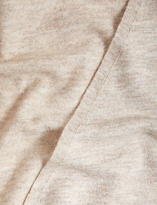 Textured Knitted V-Neck Cardigan with Wool