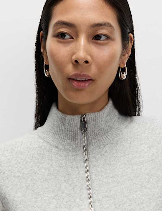 Funnel Neck Zip Up Knitted Jacket