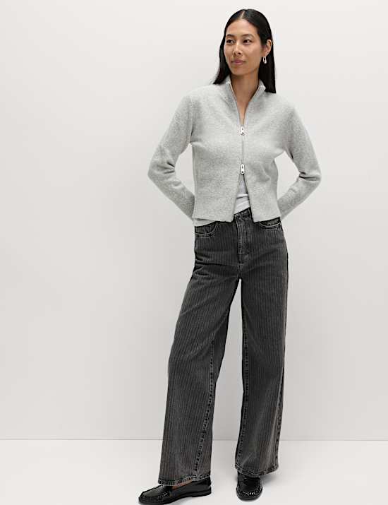 Funnel Neck Zip Up Knitted Jacket