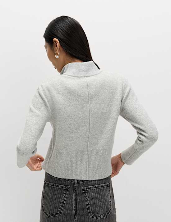 Funnel Neck Zip Up Knitted Jacket