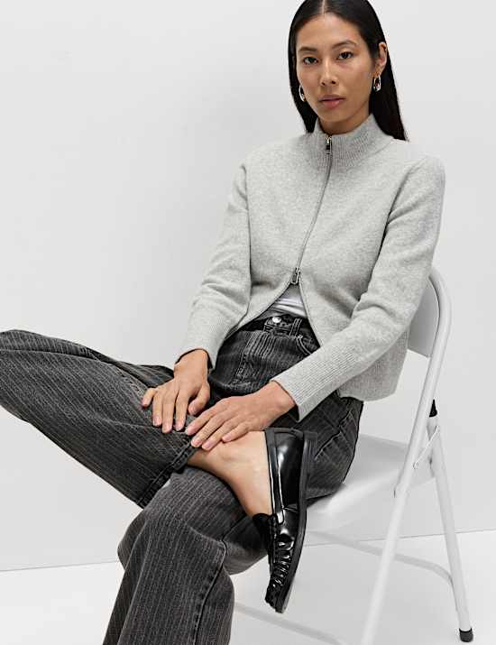 Funnel Neck Zip Up Knitted Jacket