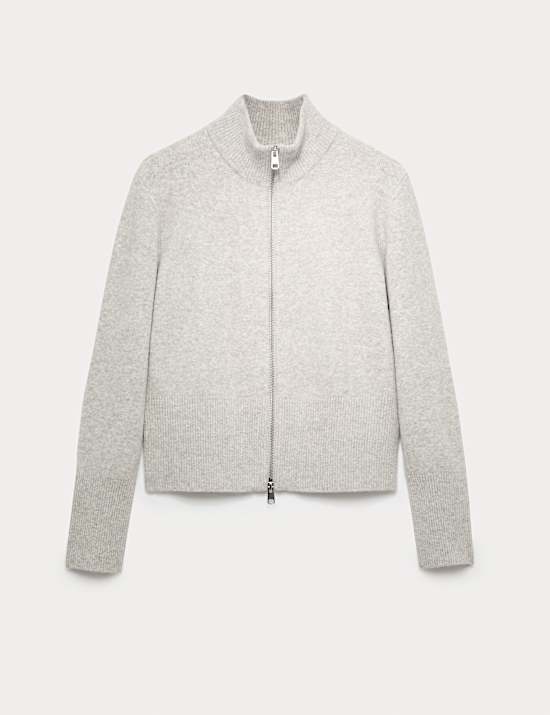 Funnel Neck Zip Up Knitted Jacket