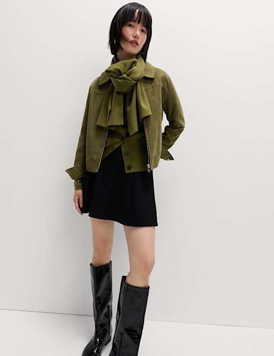 Air-Yarn Scarf-Neck Cardigan