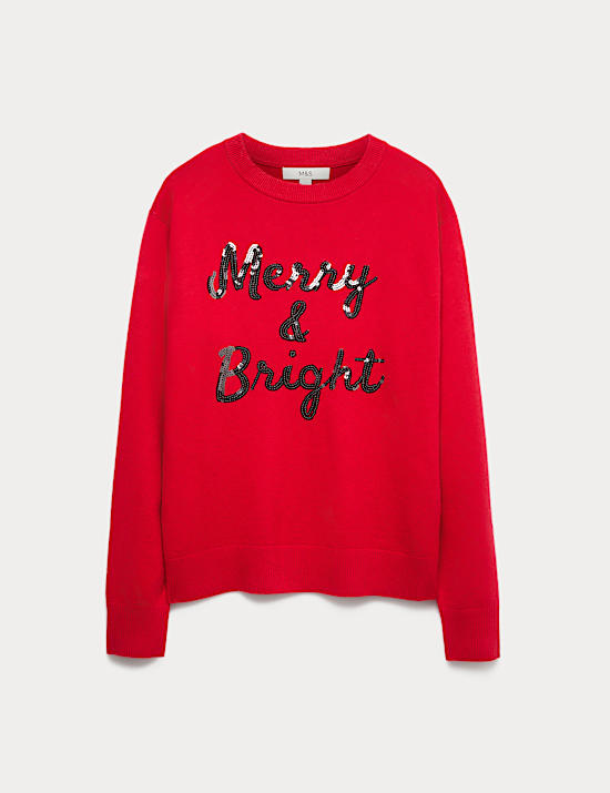 Air-Yarn Sequin Slogan Crew Neck Jumper