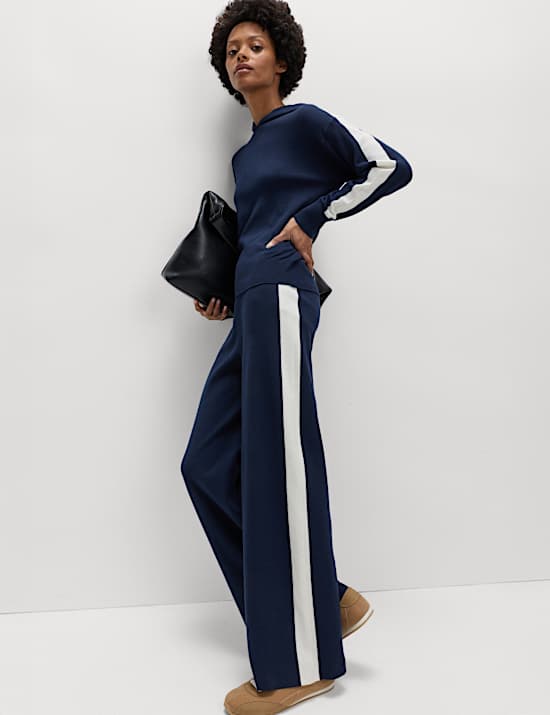 Wide Leg Knitted Trousers with Wool