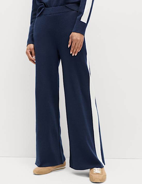 Wide Leg Knitted Trousers with Wool