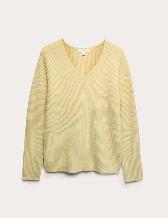 V-Neck Ribbed Jumper With Wool
