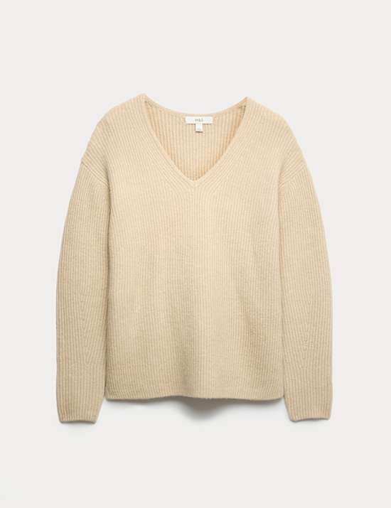 V-Neck Ribbed Jumper With Wool